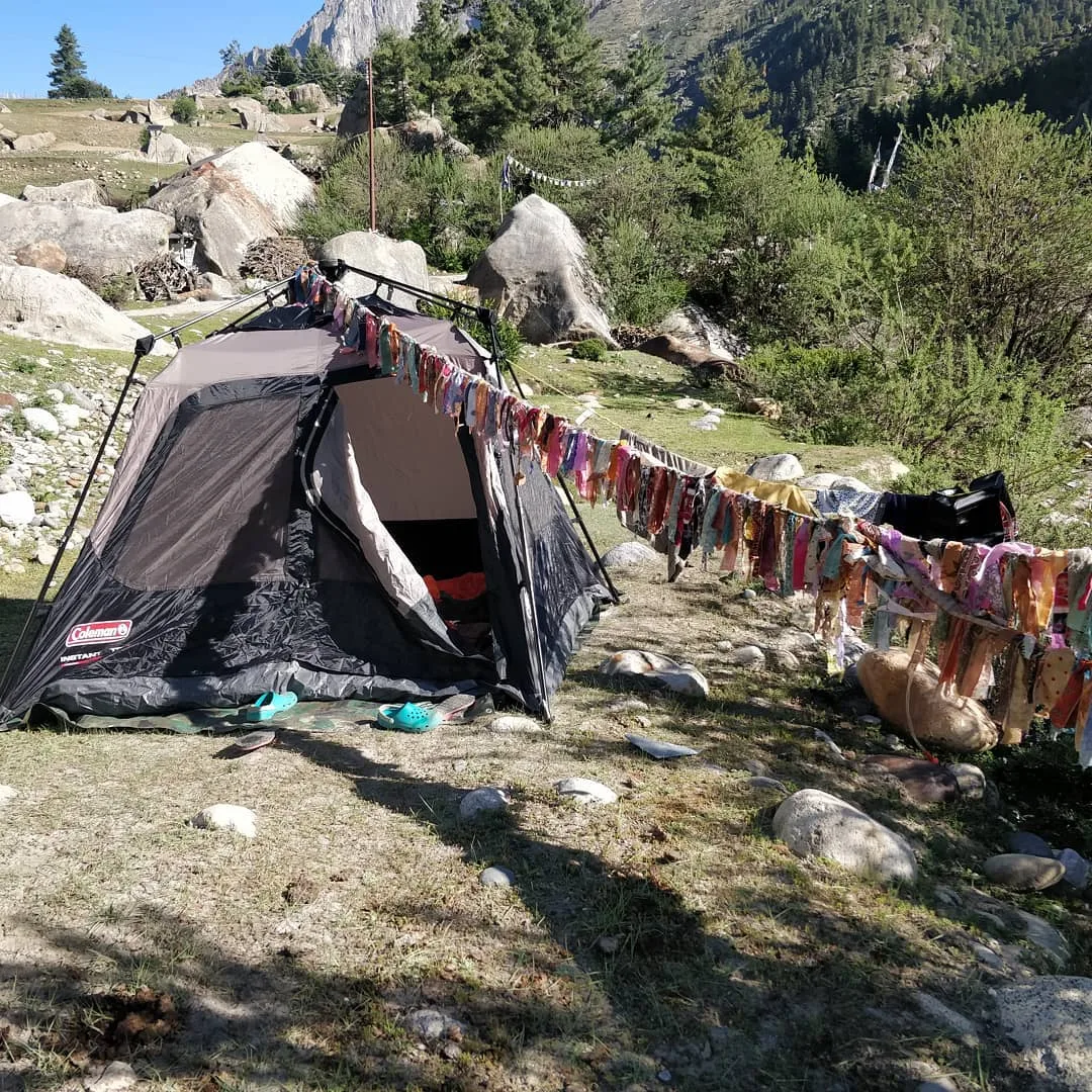 I like our Coleman instant tent, because it's literally instant. Up in sixty second. But it has no rainfly. Which means all night it was soaking in dew. This morning it's dripping 