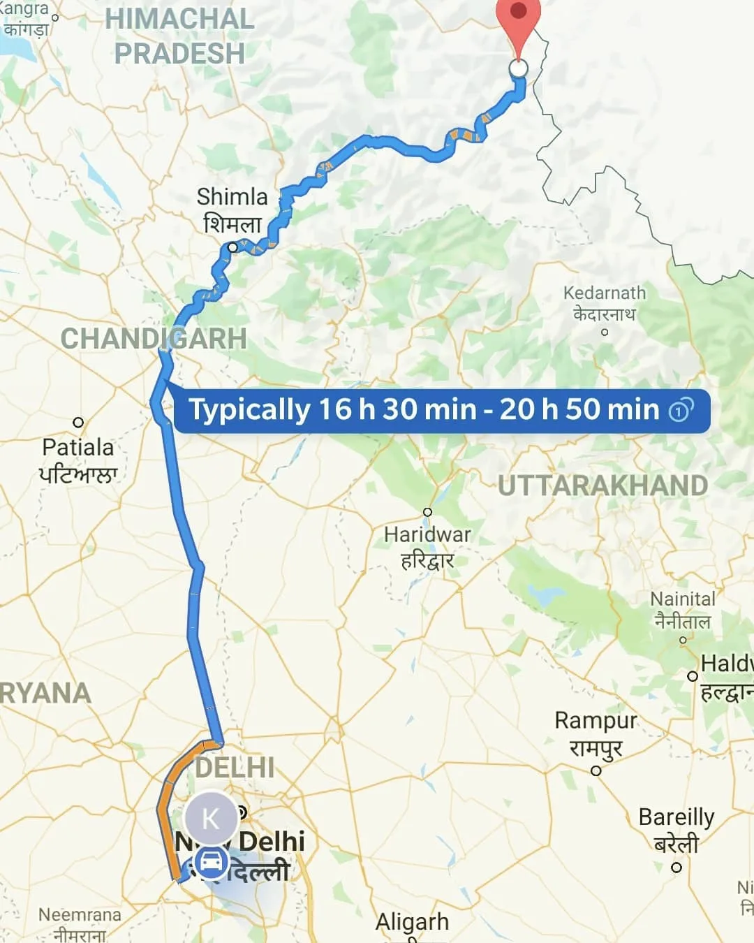 This is what our route looks like. #Gurgaon to #Nako in #HimachalPradesh, and likely on to #Tabo and #Kaza. Looks like the #KMPExpressway will let us bypass all of #Delhi. 
#experi