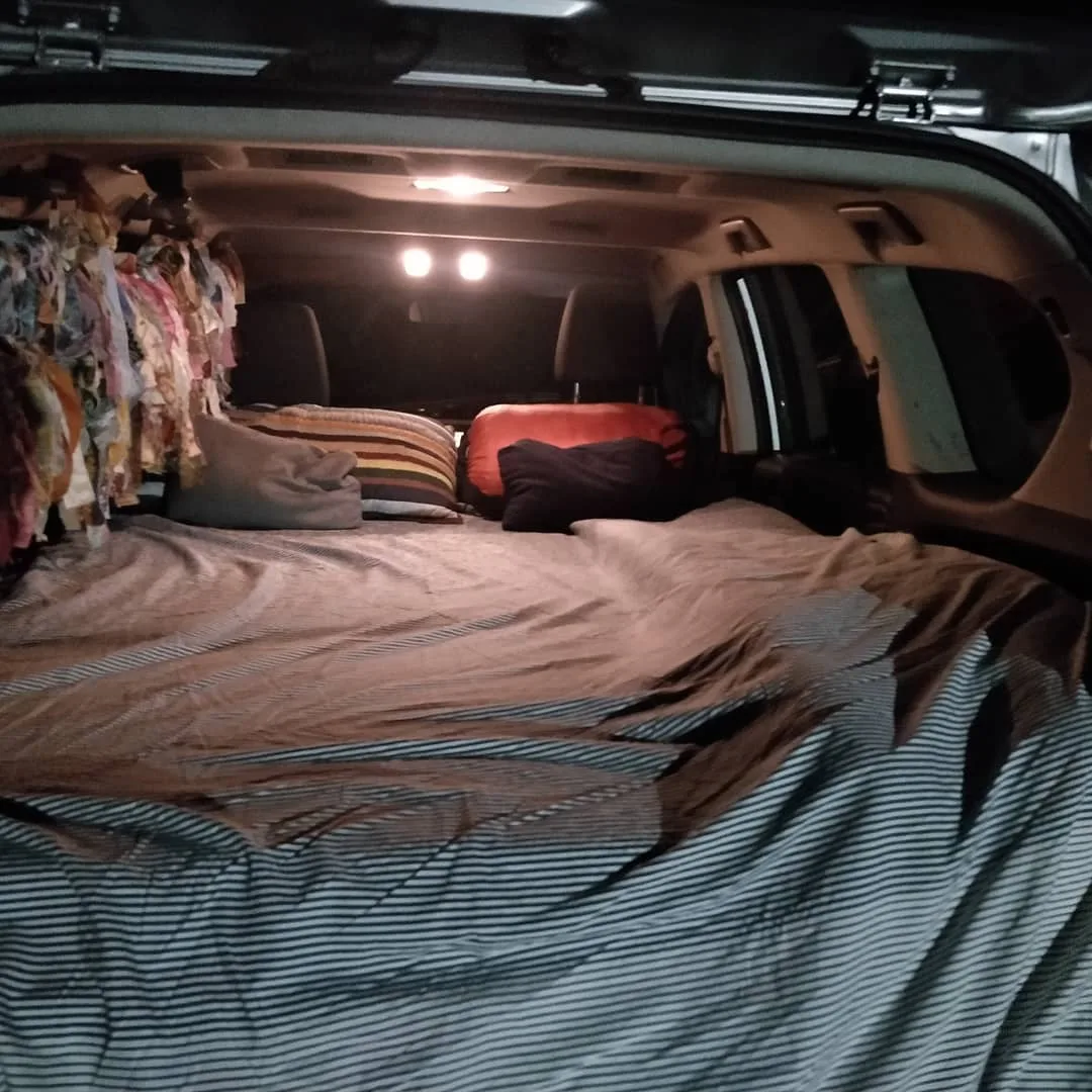 Here is how our living quarters look tonight. We got late in settling in, so we haven't set up our tent or done any cooking. We did cover a lot more distance than I expected.

The 