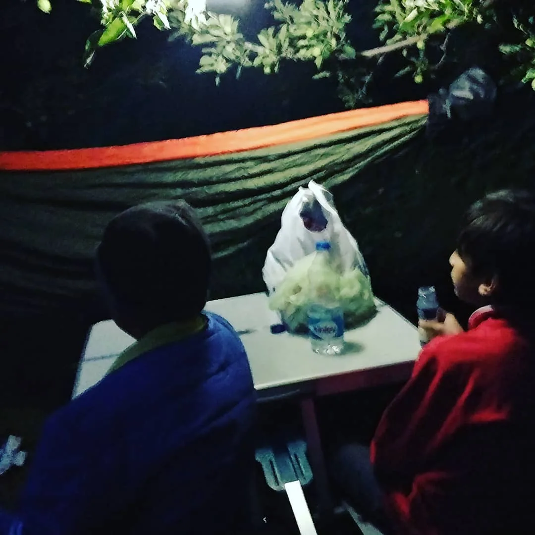 The #hammock is up, the #stakes have been dug in, and we are sitting at the #table preparing to fix #dinner.