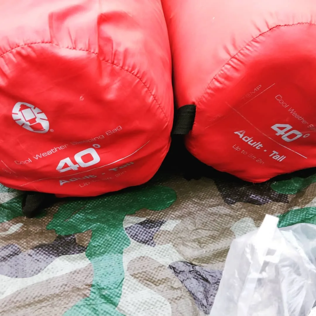 The red ones are our trusted #sleepingbag s. I think they'll hold up in #Kaza's cold. The second pic is of our spare sleeping bags. They'll probably end up as spreads over our matt