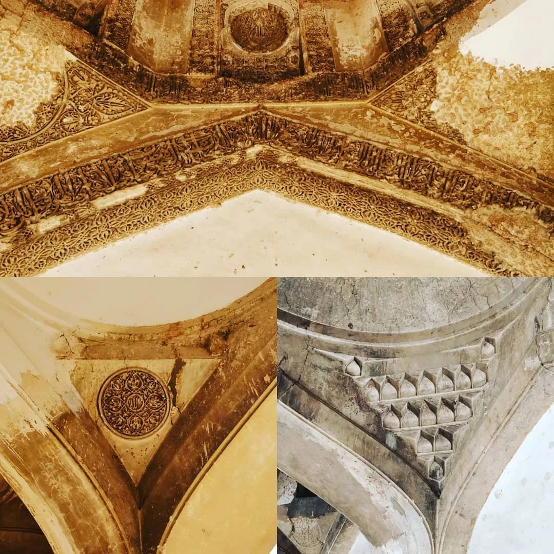 I don't even know what these are called - murals and carvings on the inside corners of domes in a mosque.