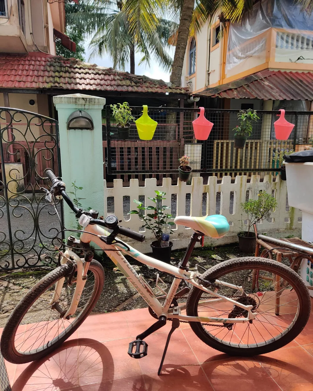 This is what freedom looks like. Kavin's cycle has finally arrived from Gurgaon, so I no longer have to ferry him to school on a scooter.