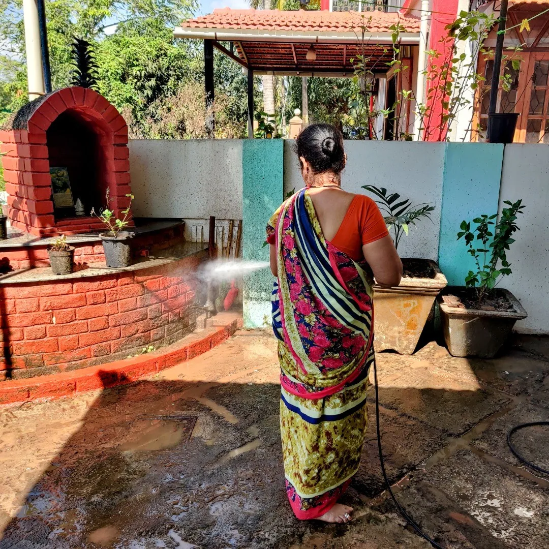 S discovers pressure washing, and is rather overjoyed. 

(I had to eventually request her to give the machine some rest.)