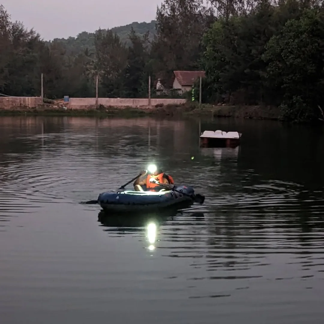 M1. Boating. With a headlight. On an inflatable boat we picked up five years ago and never got to use. Till today. Big day ha ha.

#boating #boat #karwar #majali #karnataka