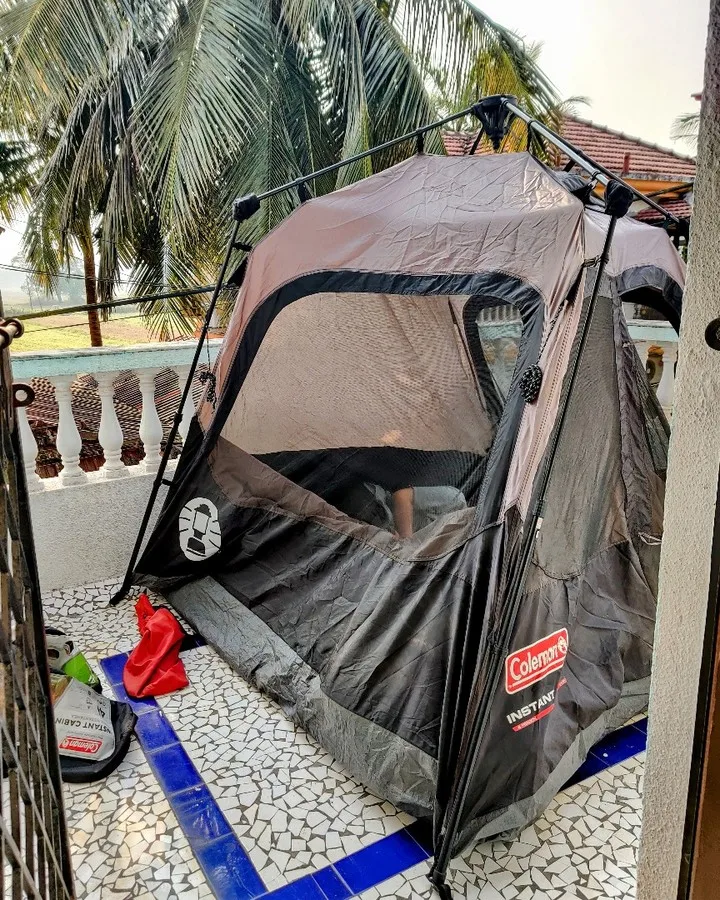 A tent was put up on the terrace at night. For some reason, all six kids huddled into it and slept overnight. In sleeping bags. At home. 🤷🏽‍♂️