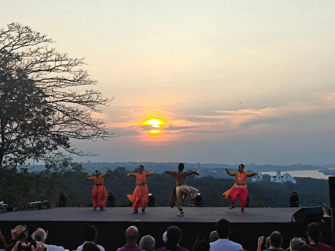 An Odissi recital, against the setting sun, at inarguably the best sunset spot in Goa Velha.