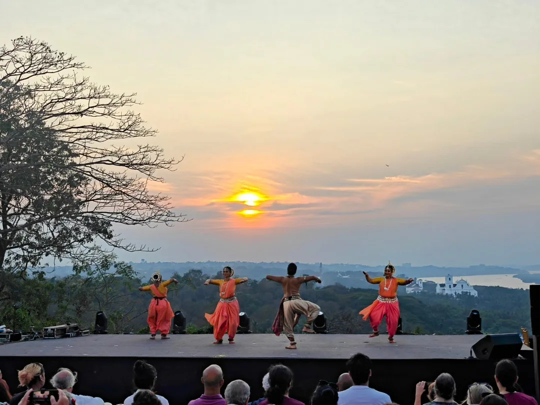 An Odissi recital, against the setting sun, at inarguably the best sunset spot in Goa Velha.