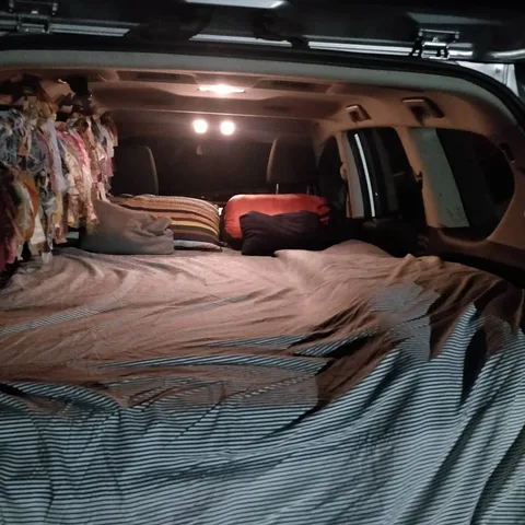 Here is how our living quarters look tonight. We got late in settling in, so we haven't set up our tent or done any cook