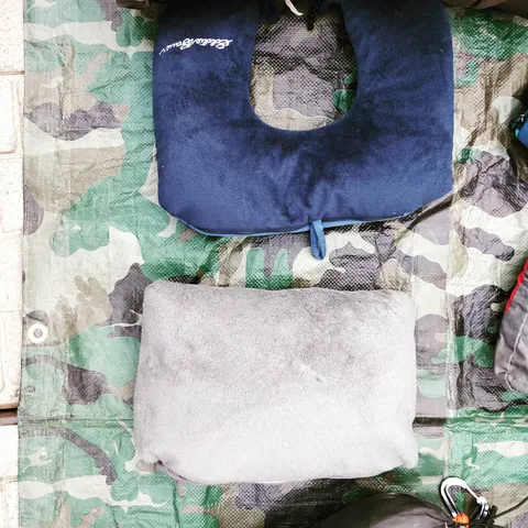 Here's a whole bunch of closeups of our gear. Safety stuff, backpacks, cooking stuff, pillows, umbrellas, etc. Are we mi