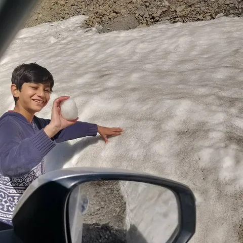 Earlier today we found snow. More like glacier ice. In #PinValley. Made for a happy kid.